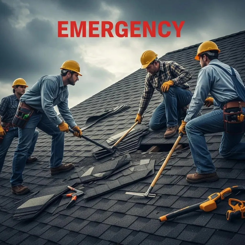 Roofing team inspecting storm damage on a roof in Boynton Beach
