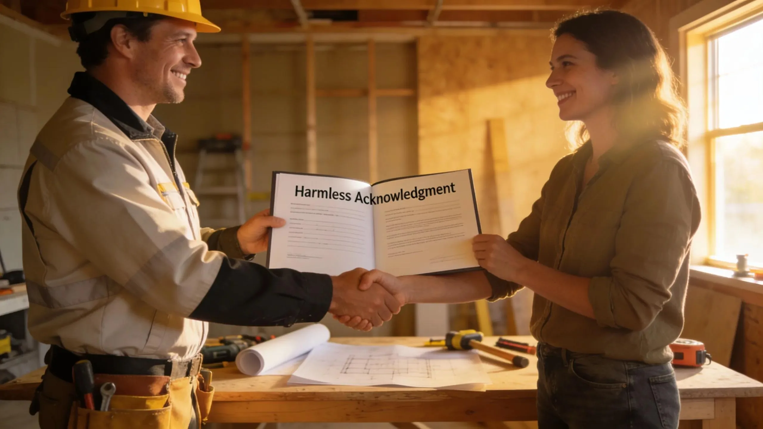 Roofer and homeowner shaking hands over roofing contract in Melbourne, FL.
