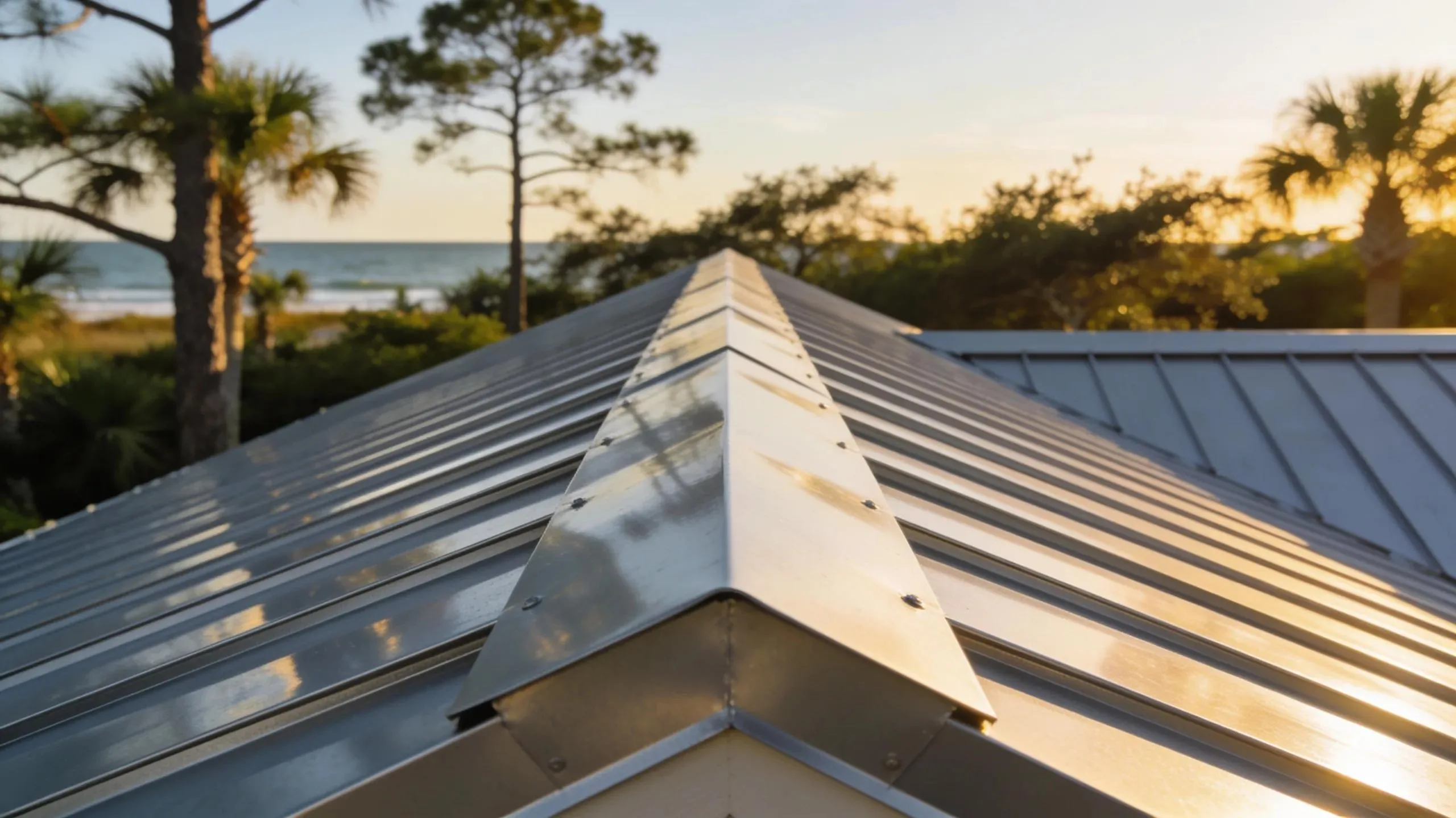 Close-up of standing seam metal roof emphasizing interlocking panels and durability