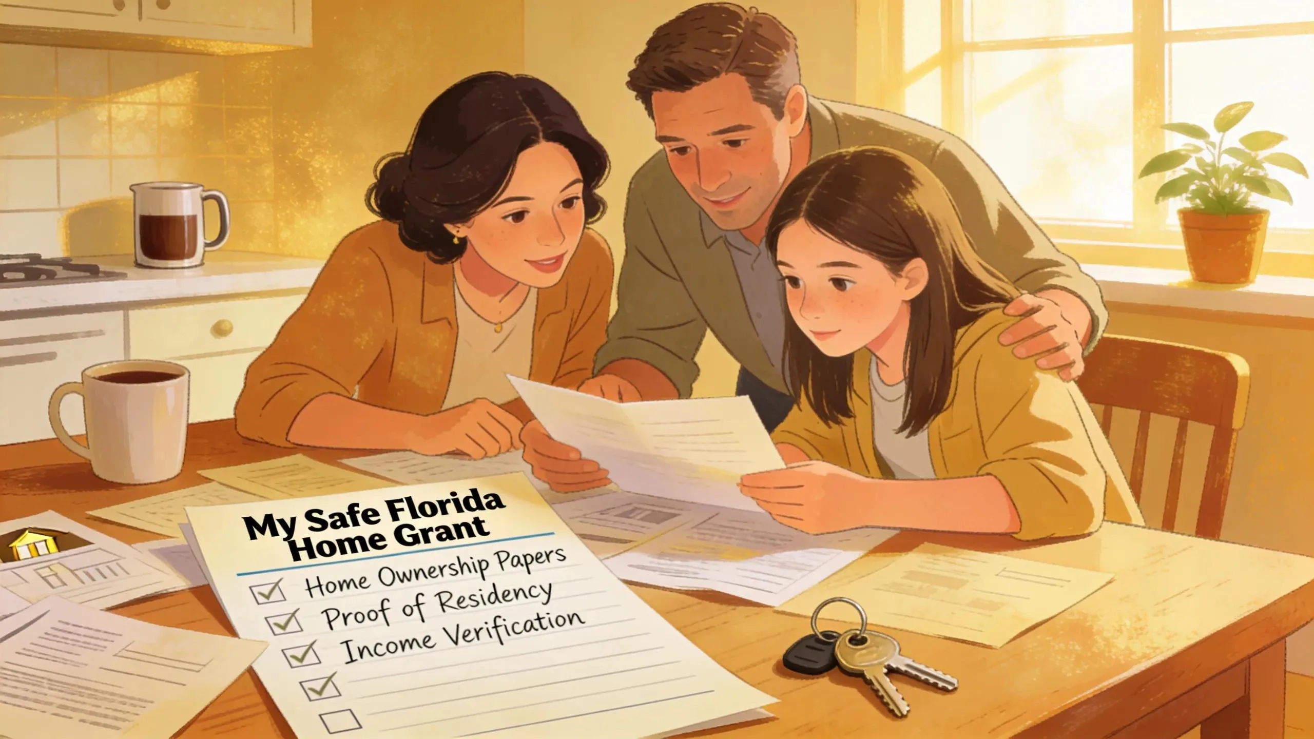 Family reviewing documents for My Safe Florida Home Grant eligibility