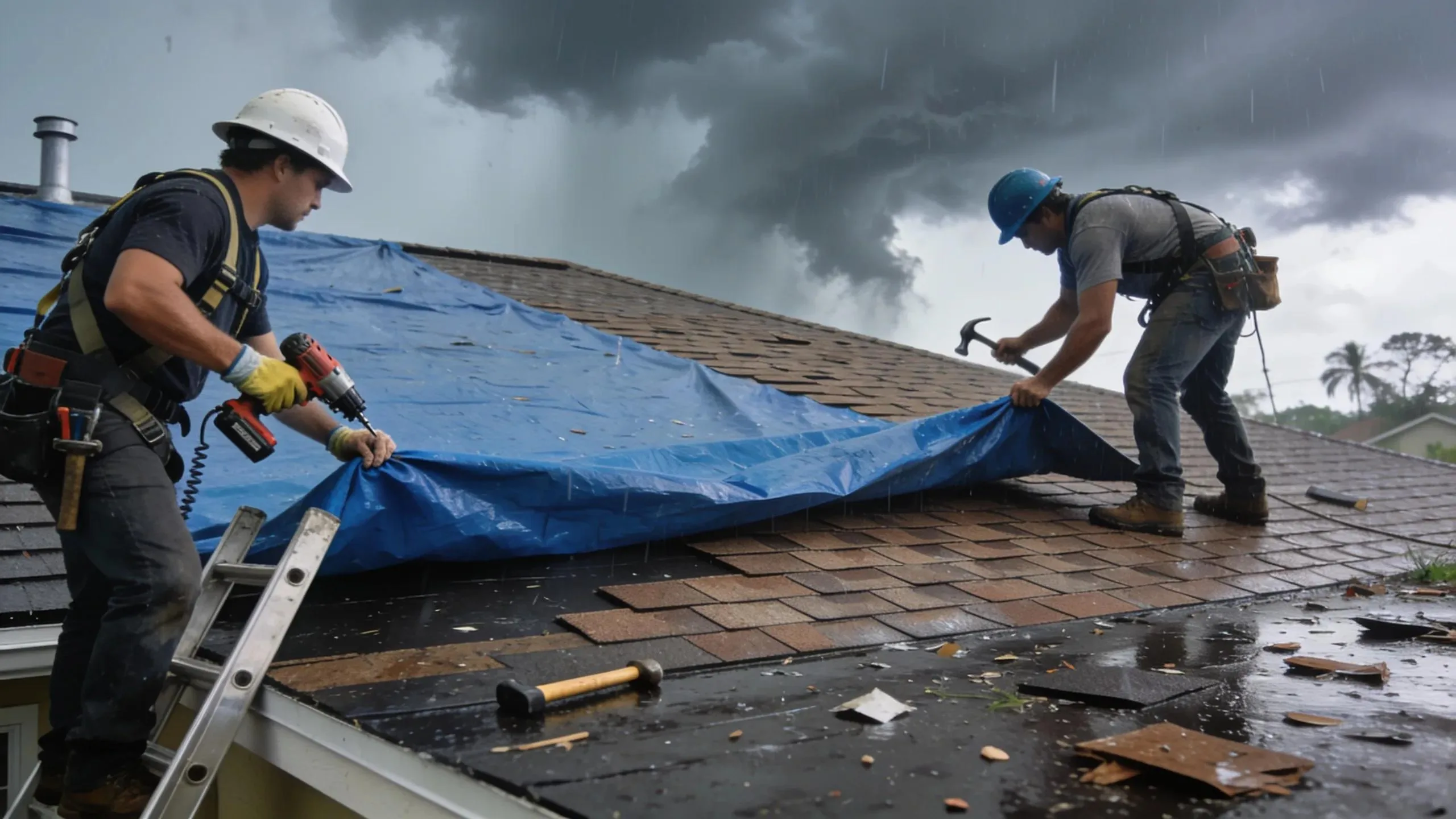 Emergency roof repair by a professional team in Melbourne, FL after wind damage